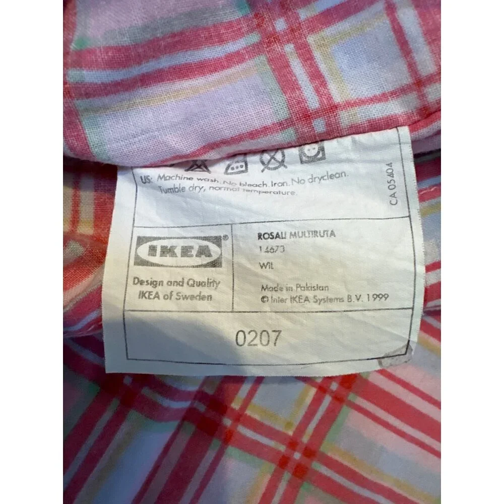 Vintage Ikea Rosali Multiruta Plaid Pink Fabric 28x 28”Cotton Textile Material C